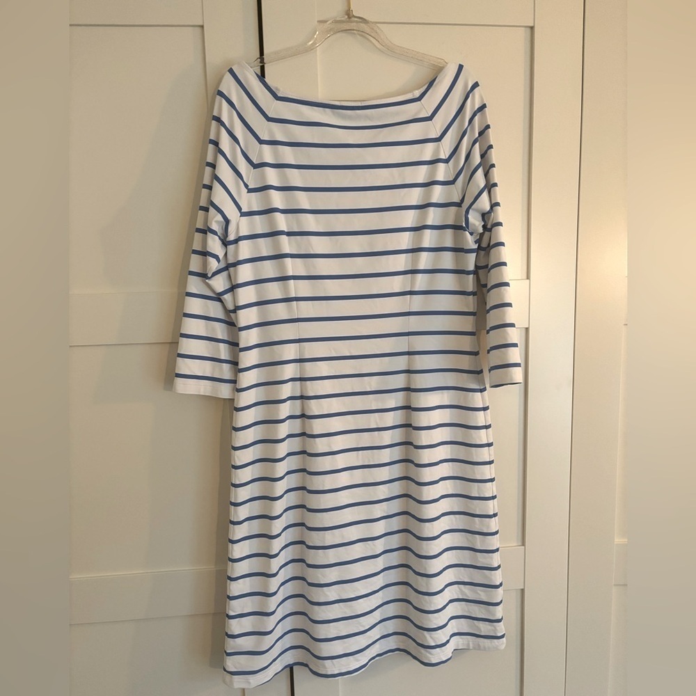 J. McLaughlin Blue and White Boat Neck Midi Dress Size Medium